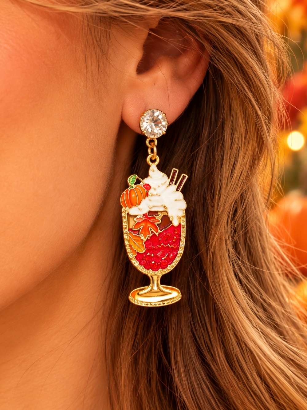 BETSEY JOHNSON AUTUMN PUMPKIN FLOAT EARRINGS